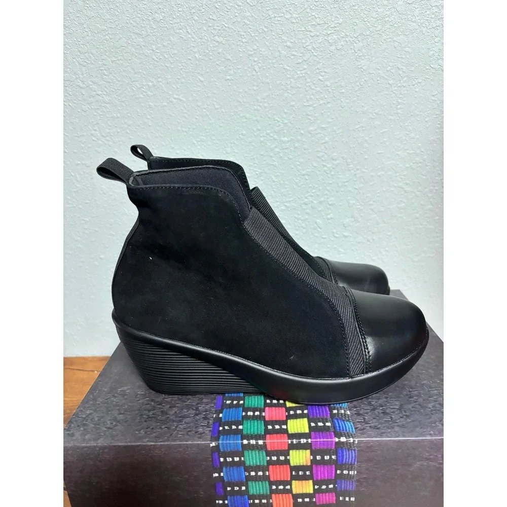 Bernie Mev Giggles Black Ankle Boots Wedge Heel Size 37 US 6-6.5